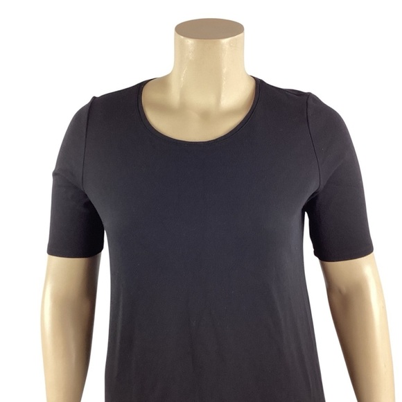 Eileen Fisher Black Short Sleeve Scoop Neck Stretch Mini Dress L - Picture 2 of 7
